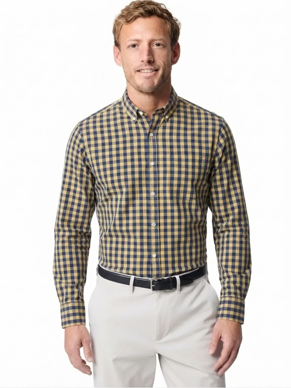 J. Crew Yellow and Navy Gingham Button-Down Shirt